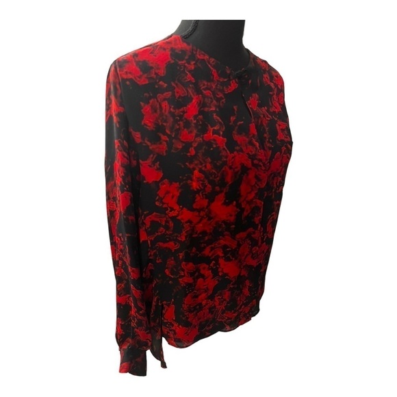 Parker Red Black Silk Long Sleeve Blouse Medium - Picture 3 of 8